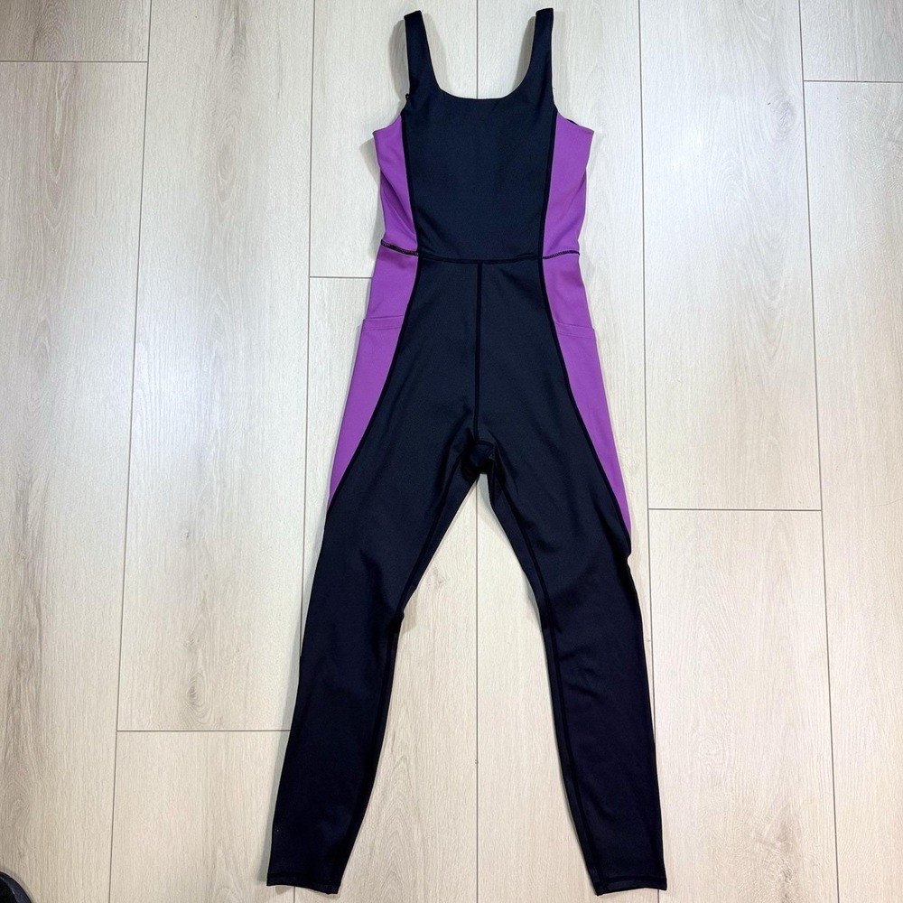 Move Theology‎ Black Purple Athletic Jumpsuit One Piece Sleeveless Bodysuit S